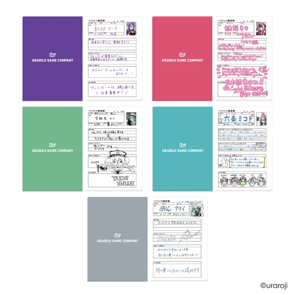 タレント5名の履歴書風クリアファイル